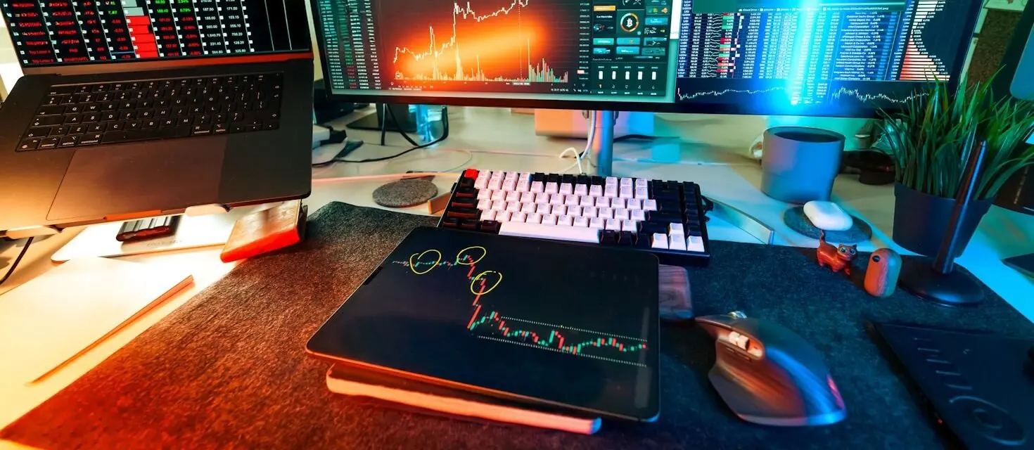 Futures trading desk with live price charts